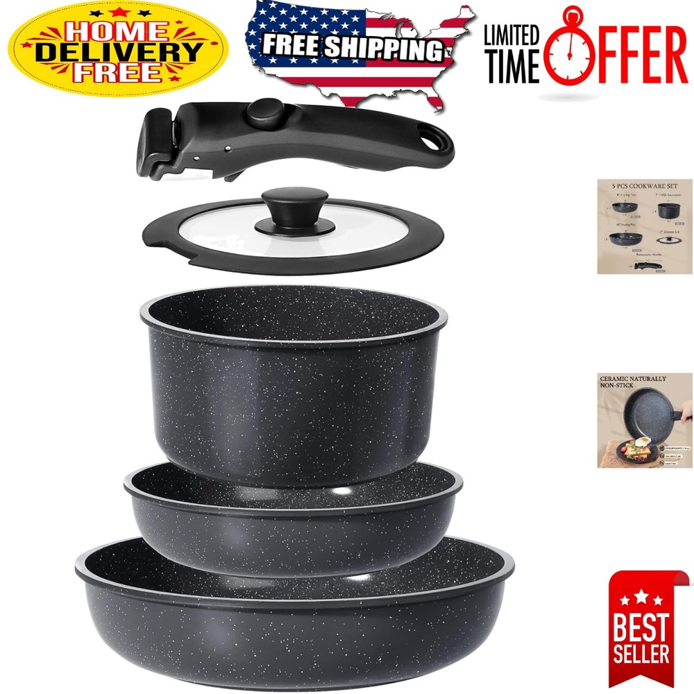 Versatile Induction Compatible Cookware Set with Removable Handles & Lids