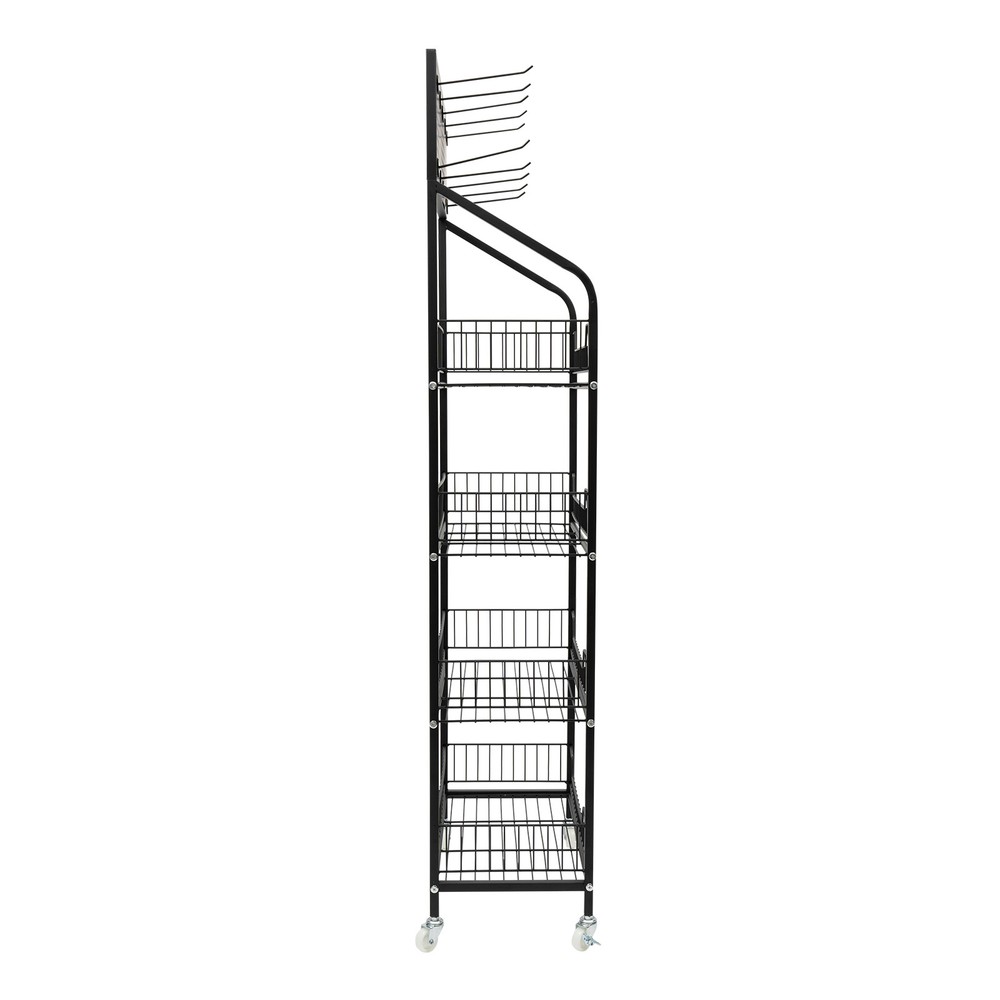 4 Tiers Baskets Adjustable Rolling Display Snack Rack Freestanding Stand Holder