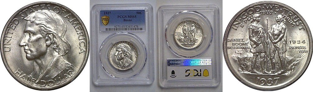 1937 Boone Commemorative Half Dollar   PCGS MS-65