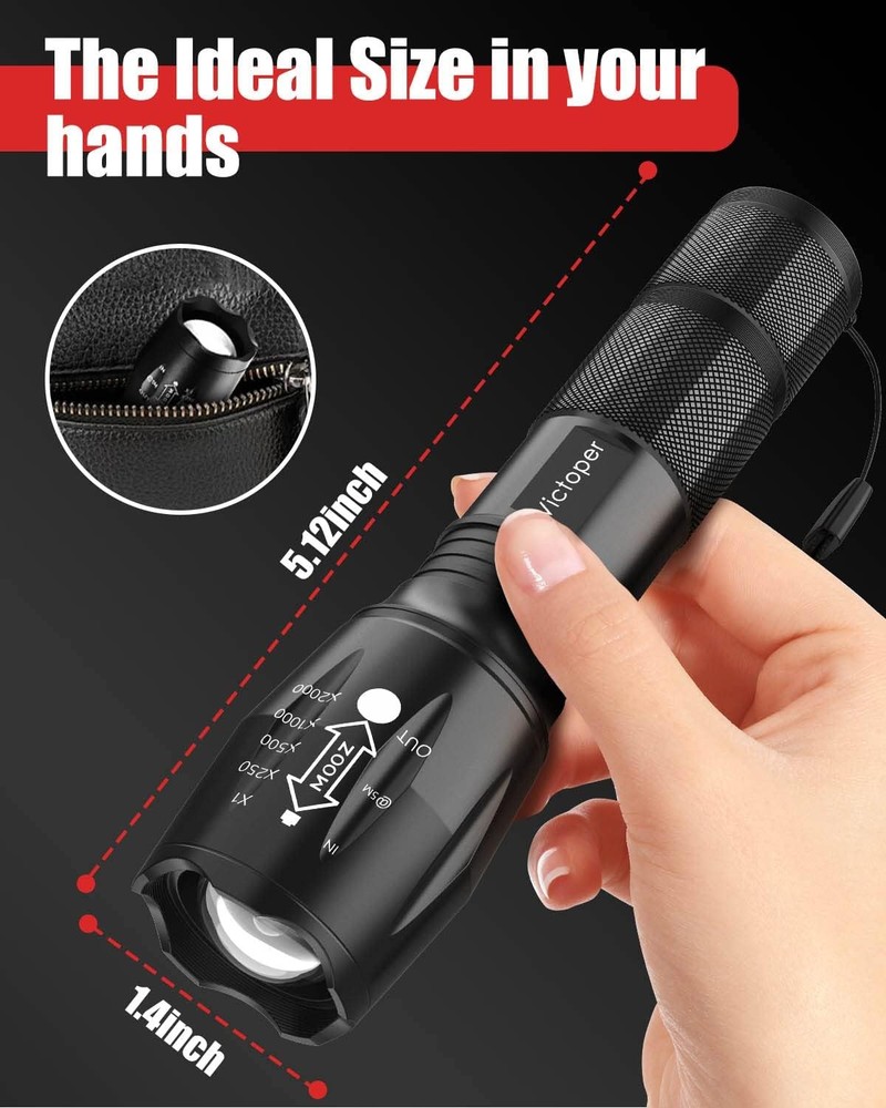 Victoper LED Flashlight 2 Pack, Bright Tactical Torch High 2 PACK, Black