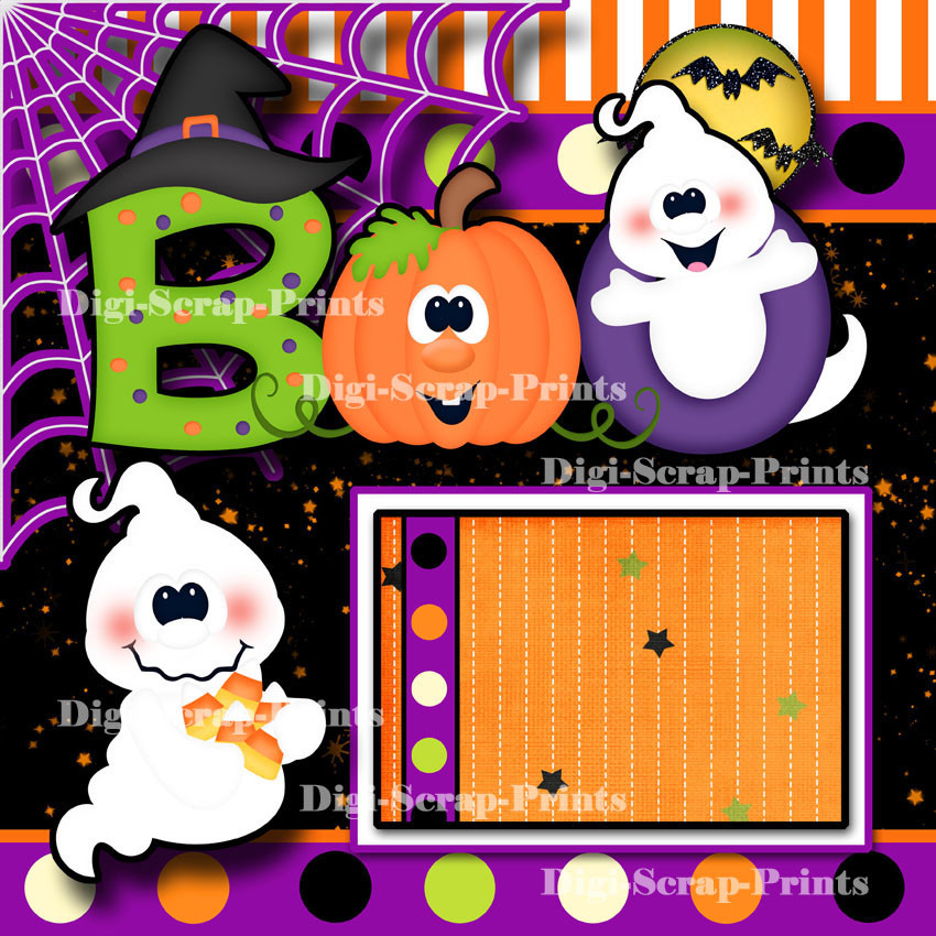 HALLOWEEN GHOST BOO 2 premade scrapbook pages layout paper piecing ~BY DIGISCRAP