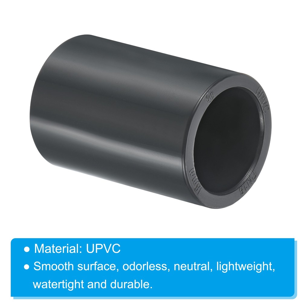UPVC Pipe Fitting 18mm Socket, 4 Pack Straight Couplings, Dark Grey