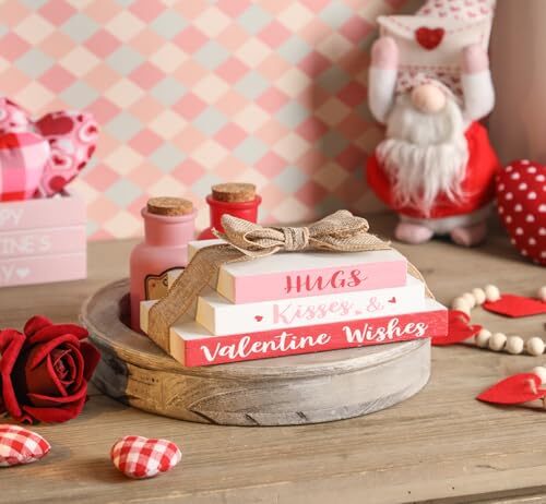 Valentines Tiered Tray Decor,Reversible Stack Blocks for Table Kitchen