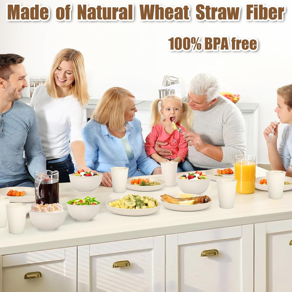 18PCS Wheat Straw Dinnerware Sets Unbreakable Reusable Dinnerware Set for 6, Mic