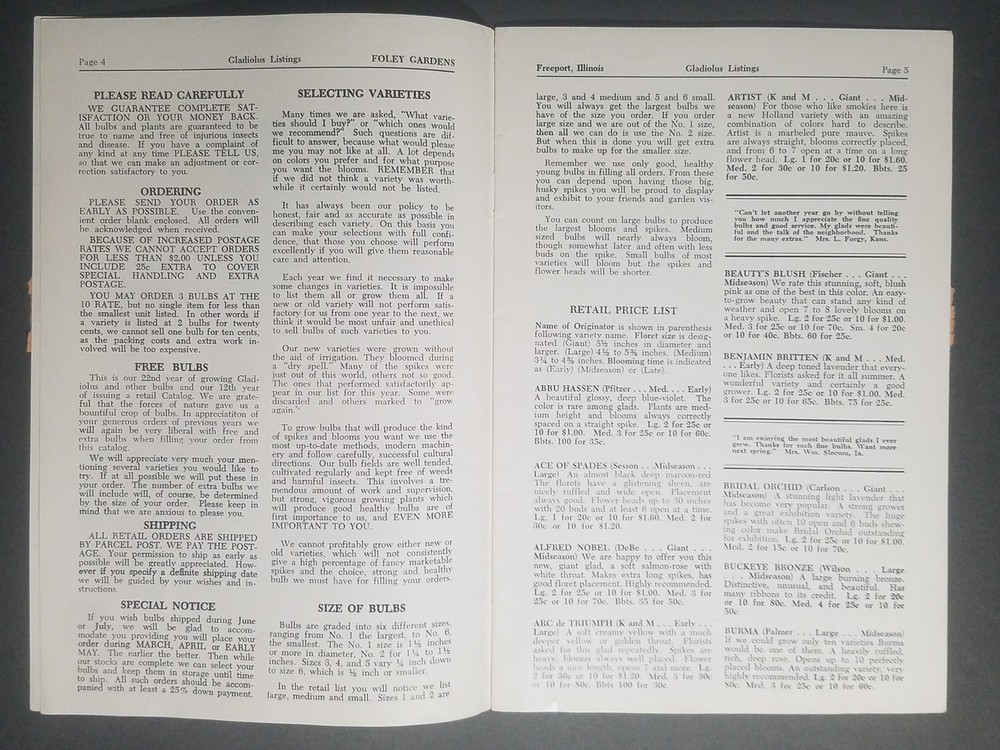 1957 Foley Gardens Catalog