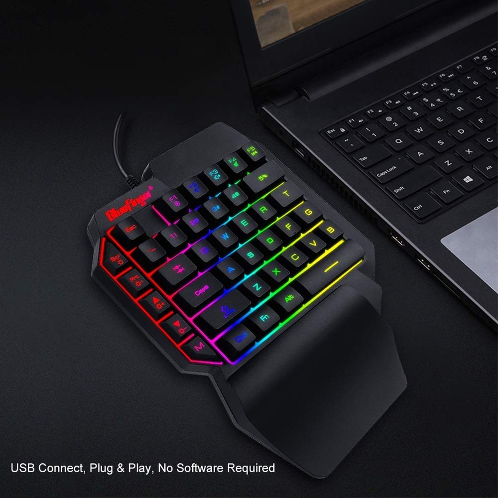 One Hand RGB Gaming Keyboard and Backlit Mouse Combo, USB Wired Rainbow Lette...