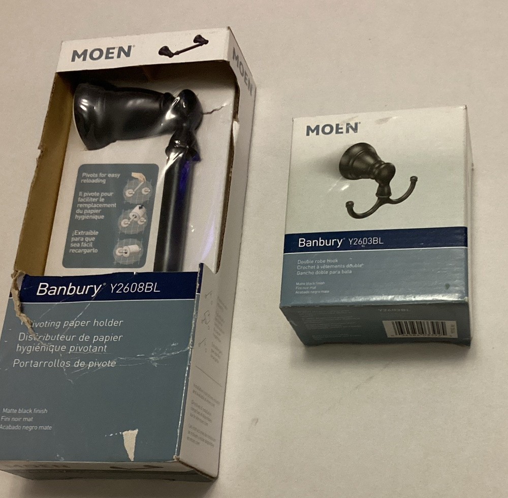 Brand New Moen Banbury Toilet Paper Holder & Robe Hook Matte Black Finish
