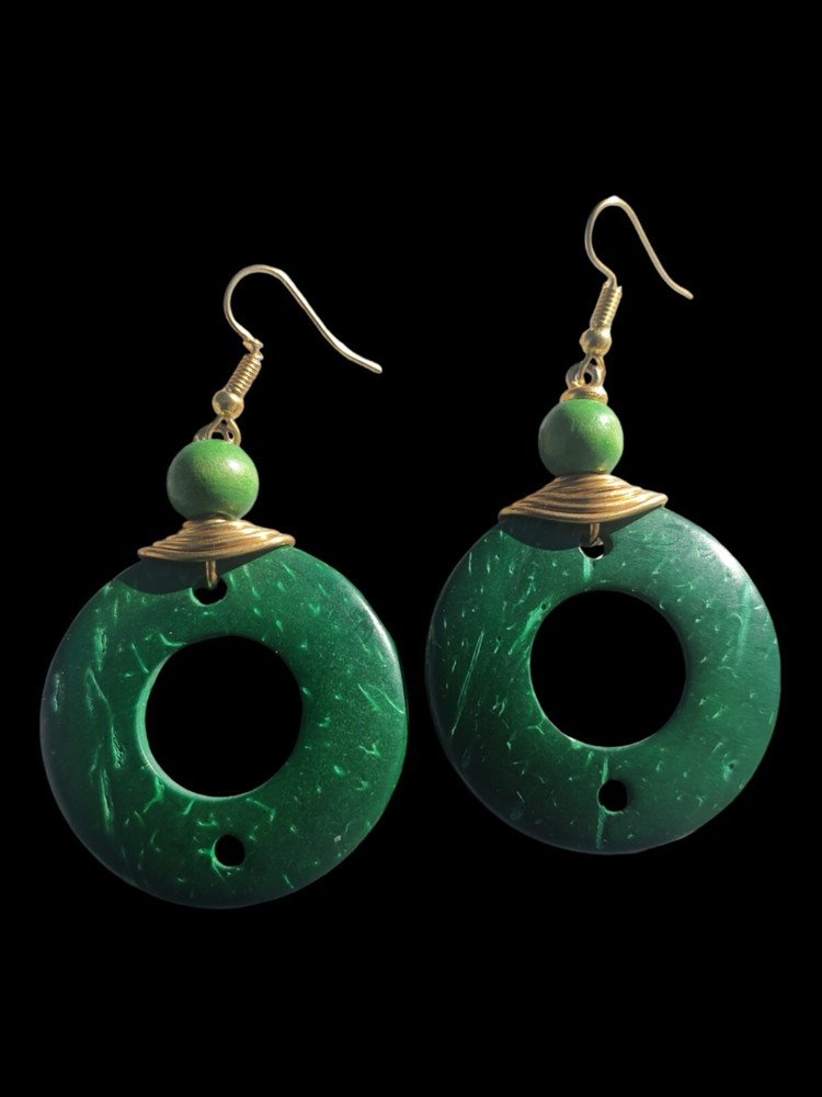 Lady Earrings Green Bone Round Design