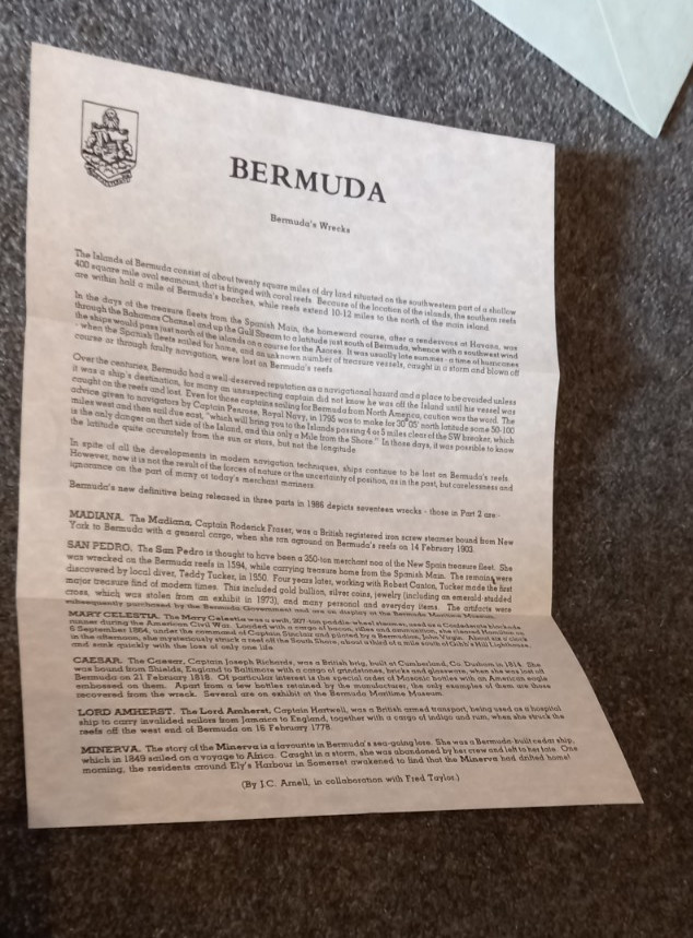 Bermuda 1986 Shipwrecks 3 Official FDCs, complete