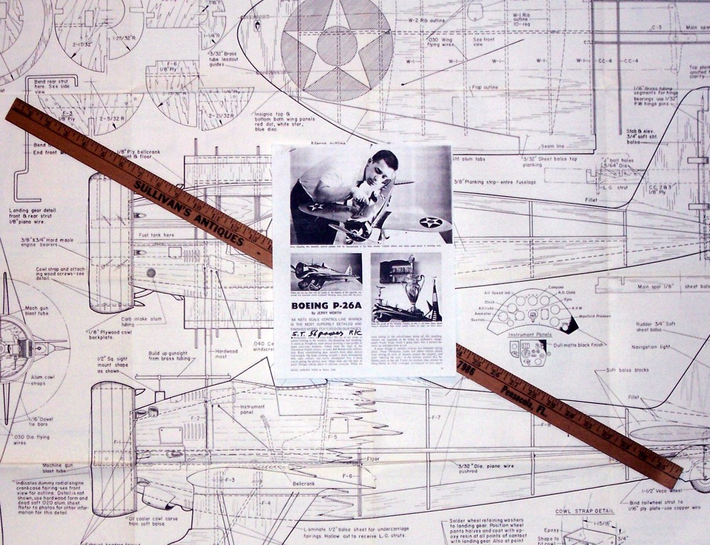 Boeing P-26A PLAN + CONSTRUCTION ARTICLE for 41" EXACT SCALE UC Model Airplane
