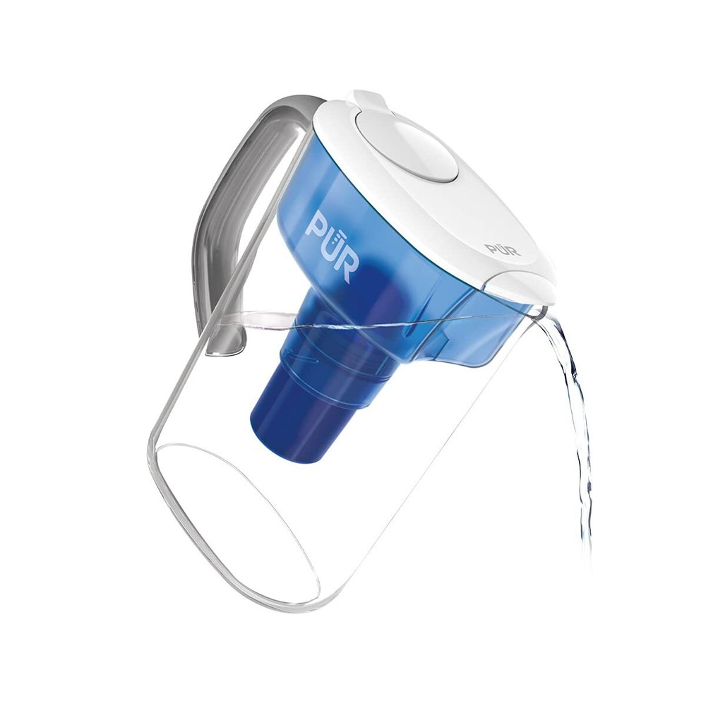 PUR 7 Cup Water Filter Pitcher NSF Certified 2 in 1 Filtration White Blue