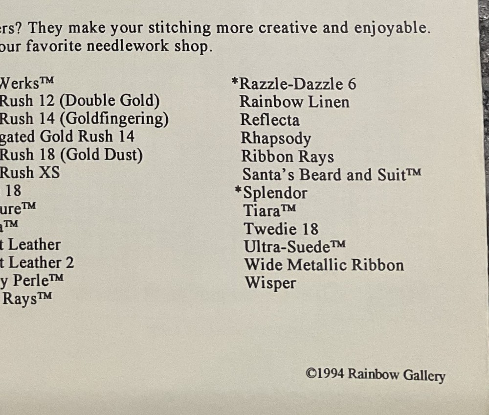 Versailles Needlepoint Pattern - Rainbow Gallery - Vintage 1994