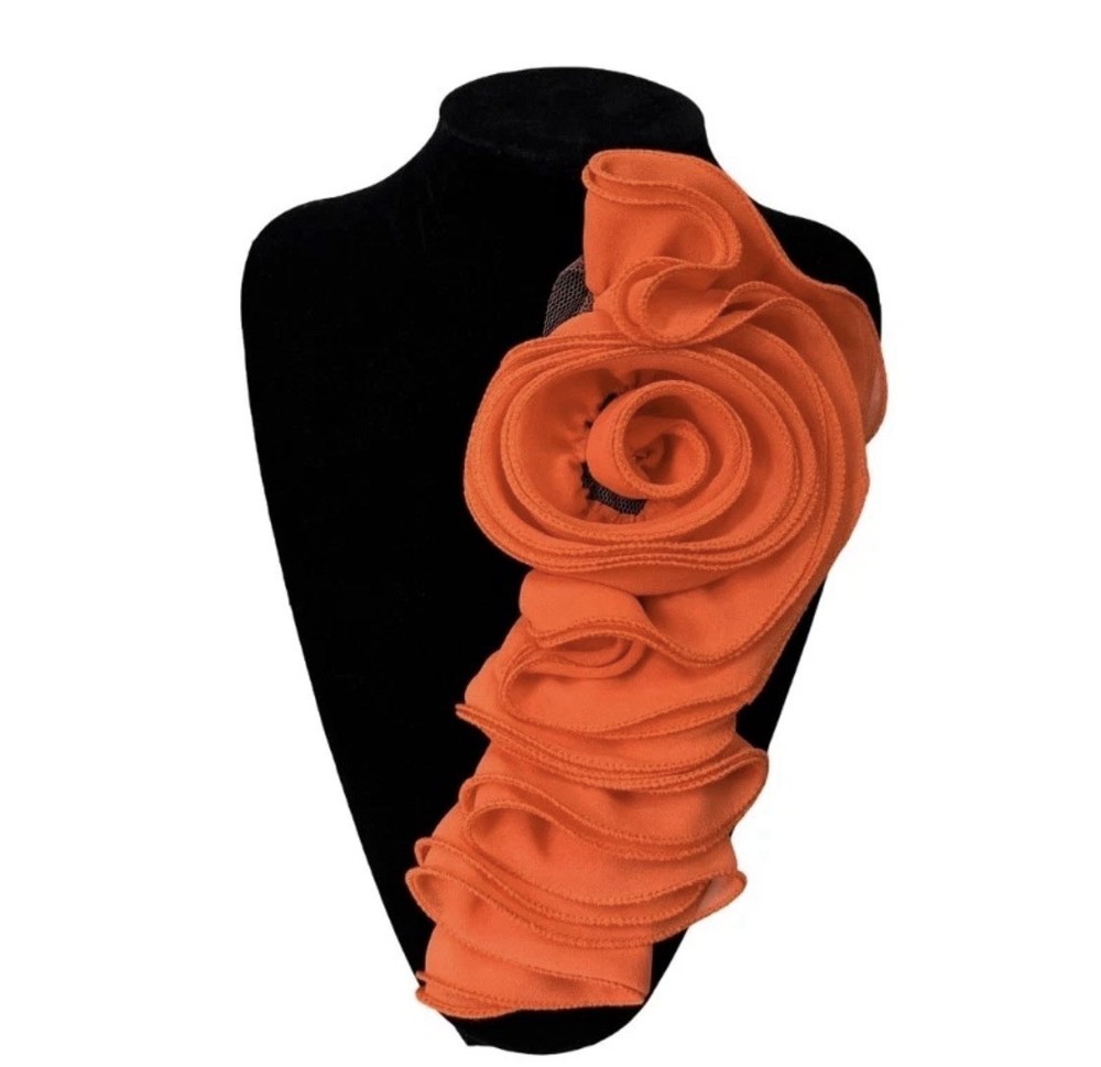 2 Pack Orange Ruffle Flower Applique Patch Handmade