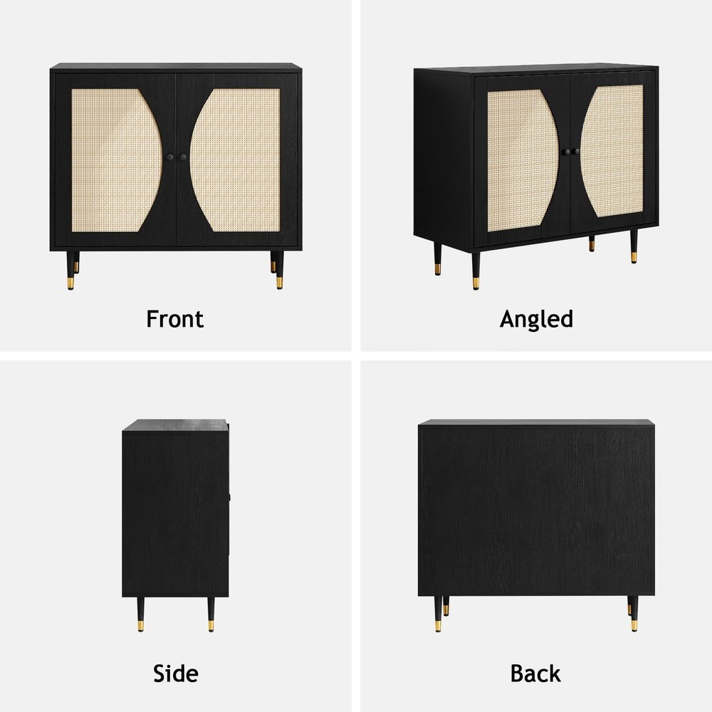 4ever2buy Black Rattan Buffet Cabinet Sideboard Console Table w/Storage