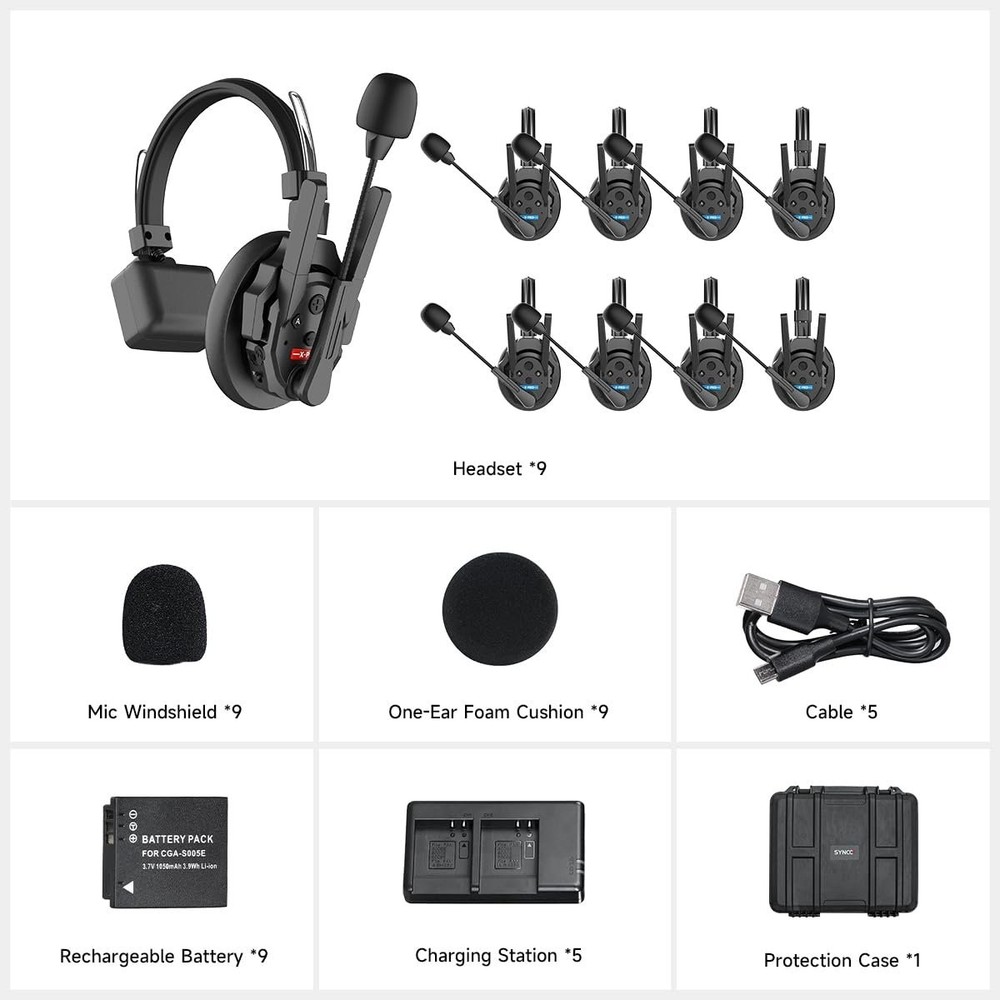 SYNCO XTalk XPro9 Wireless Intercom Headset System with Antenna Enhanced...