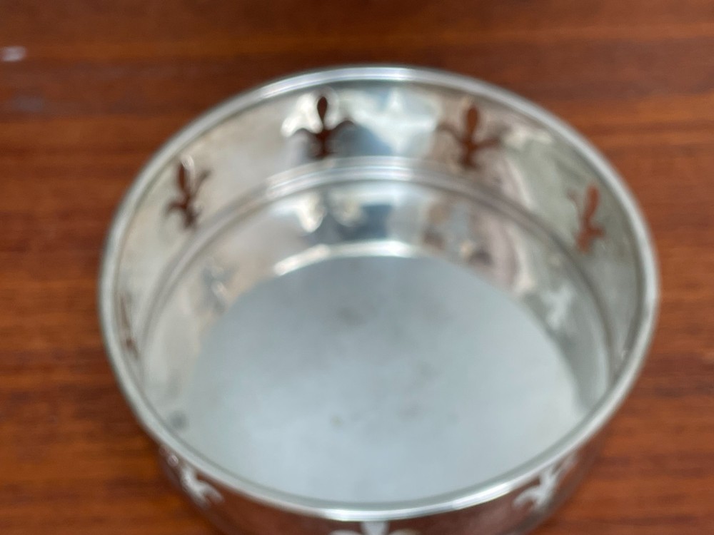 5" Round Silverplate Wine Coaster Pierced Fleur Di Lis Pattern