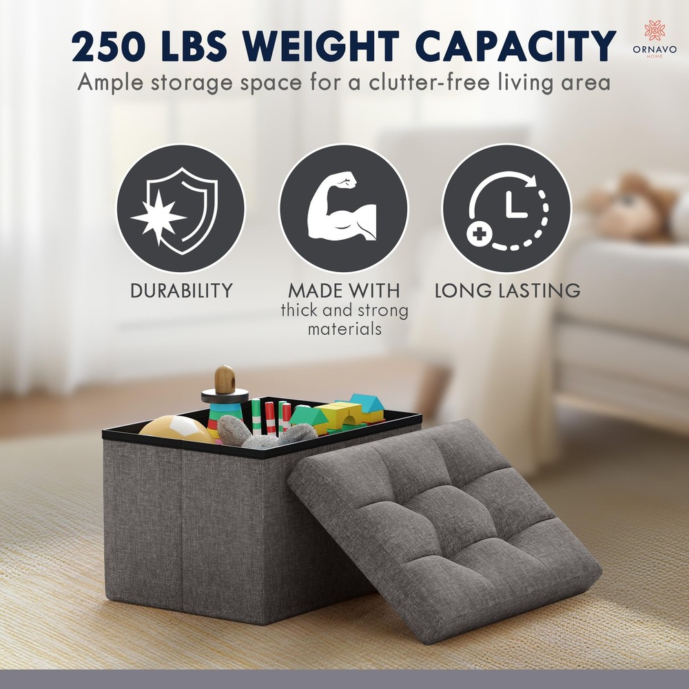 Small Storage Ottoman Foldable Collapsible Rectangle Linen Ottoman Foot Rest ...