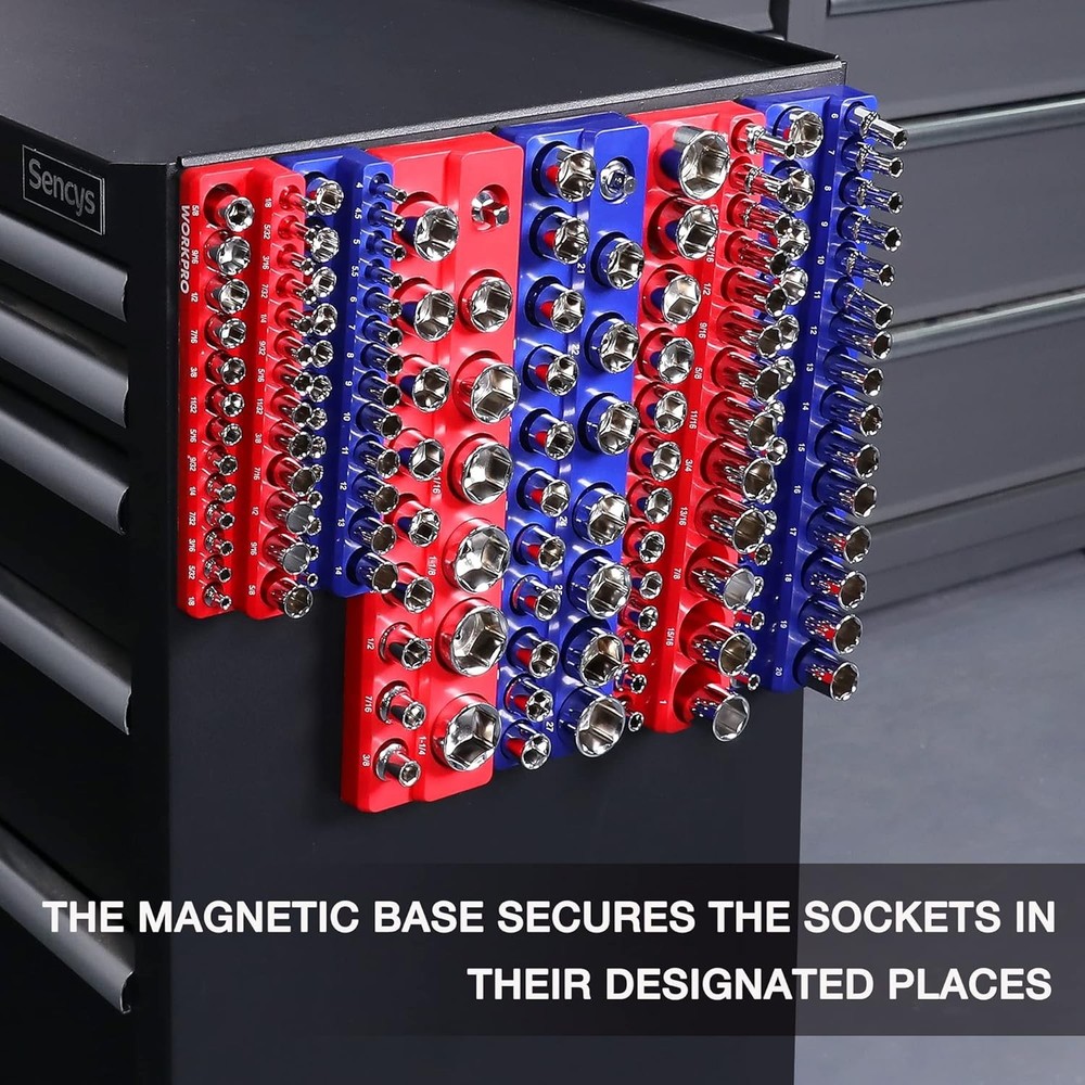 Magnetic Socket Organizer Set, 6-Piece Socket Holder Set Includes 1/4", 3/8",...
