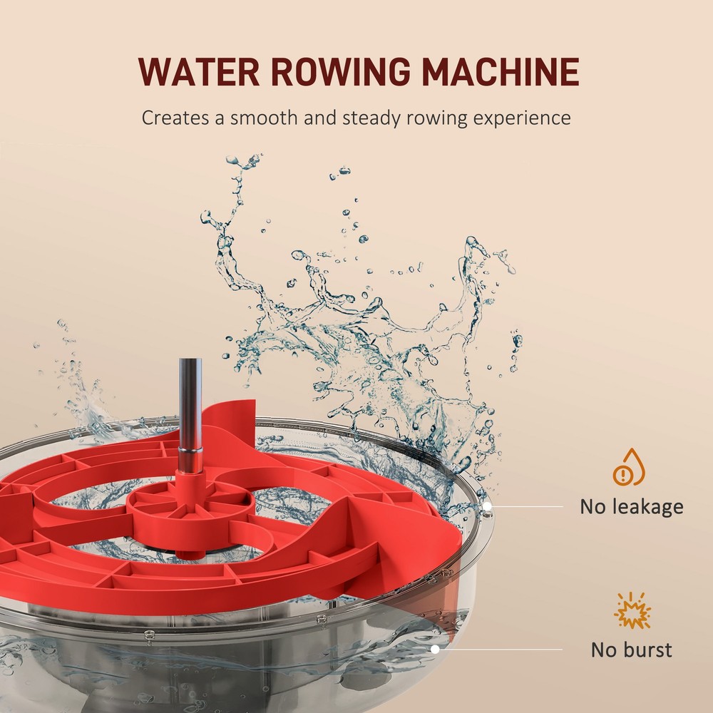 Foldable Water Rowing Machine with Wheels for Home Gym, Red
