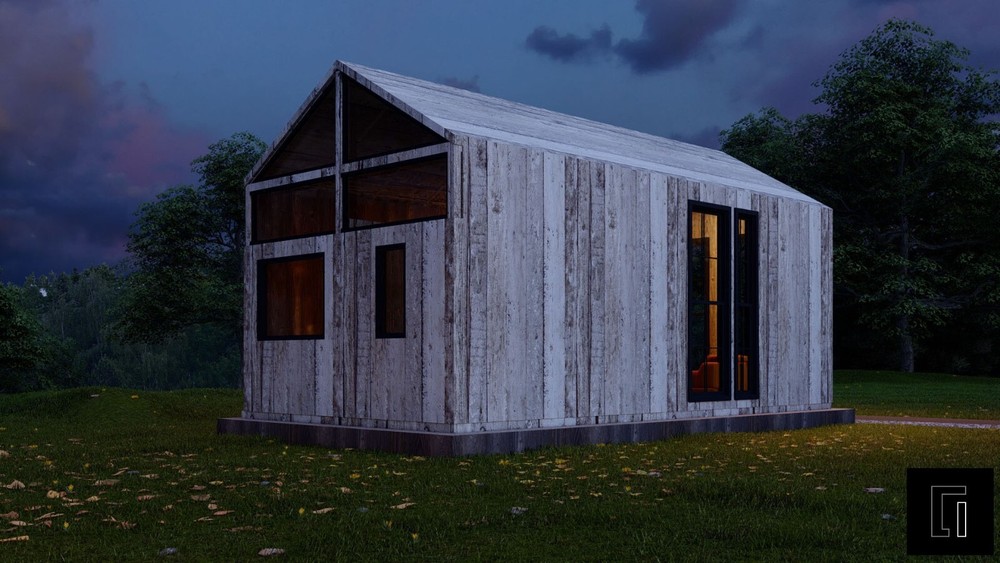 Modern A-Frame Cabin House Architectural Plan 400SF , DIY Tiny House Plan
