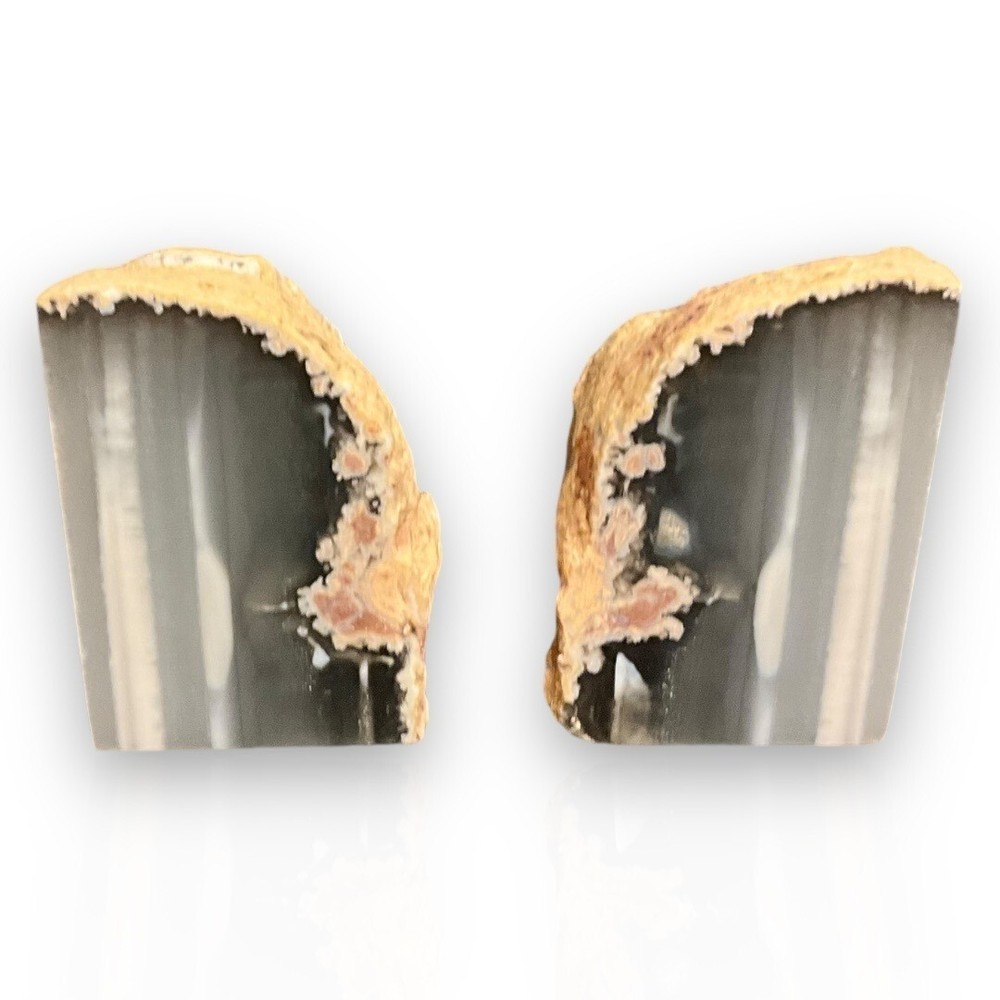 Small Crystal Bookends, Natural Agate Bookends Raw Edge Polished Surface