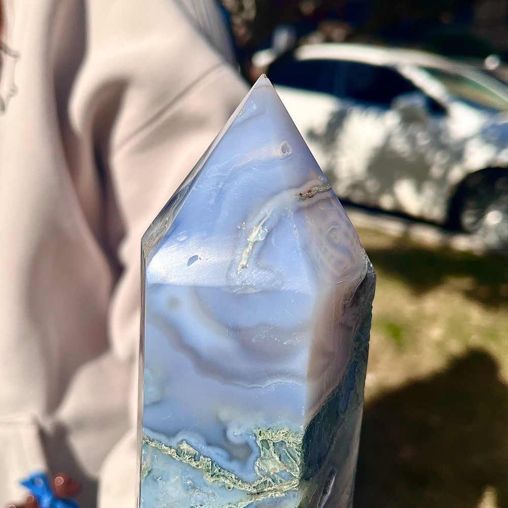 4.76LB water grass agate column Obelisk quartz crystal sample column