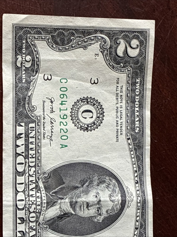 $2 Bill 2017 A, Misaligned Front Error C06419220A