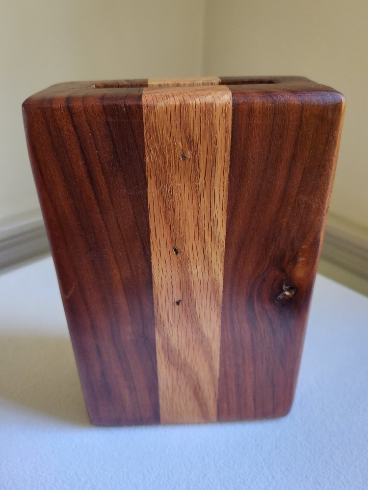 Hand Crafted Solid Wood Vase Walnut Oak Rectangle 8 1/4"