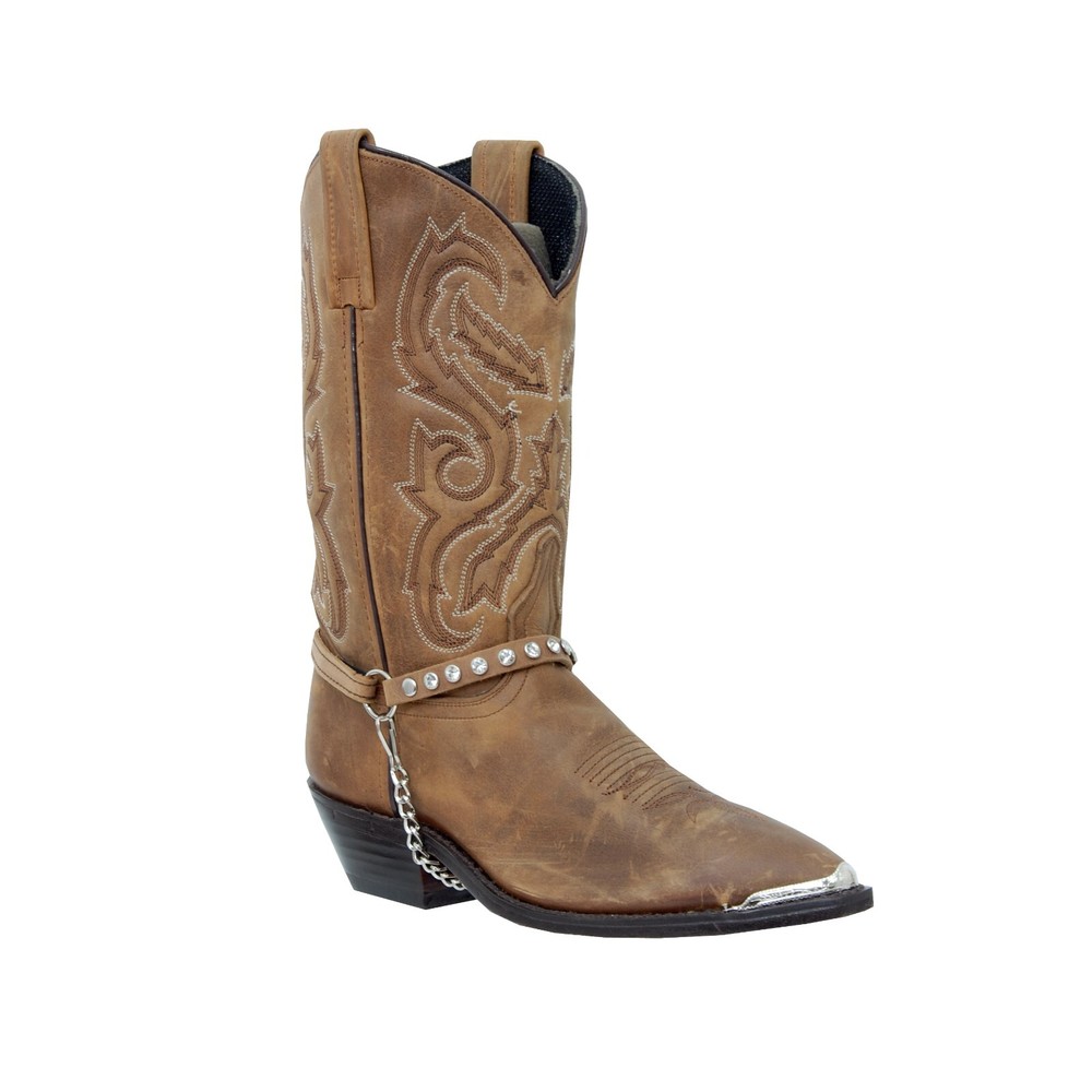 Brown Leather Boot Chains with Rhinestones