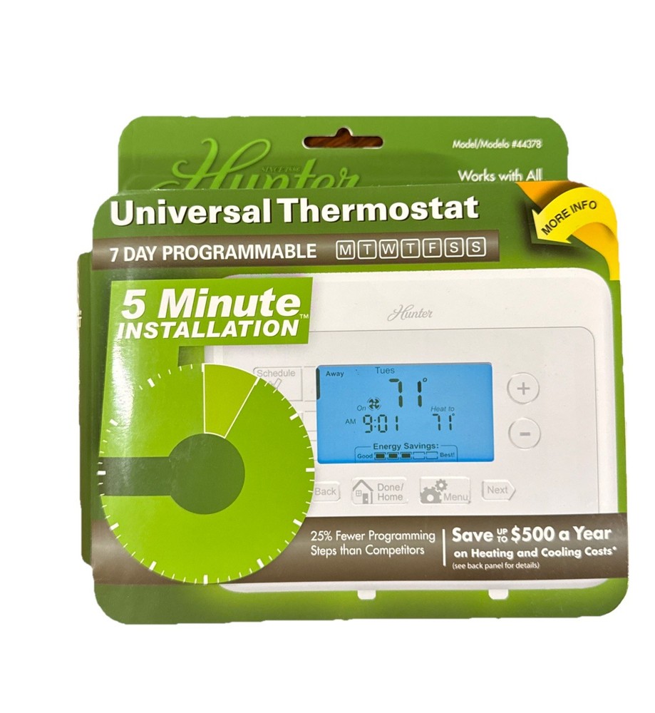 Hunter Home Universal 44378 Digital 7 Day Programmable Thermostat White
