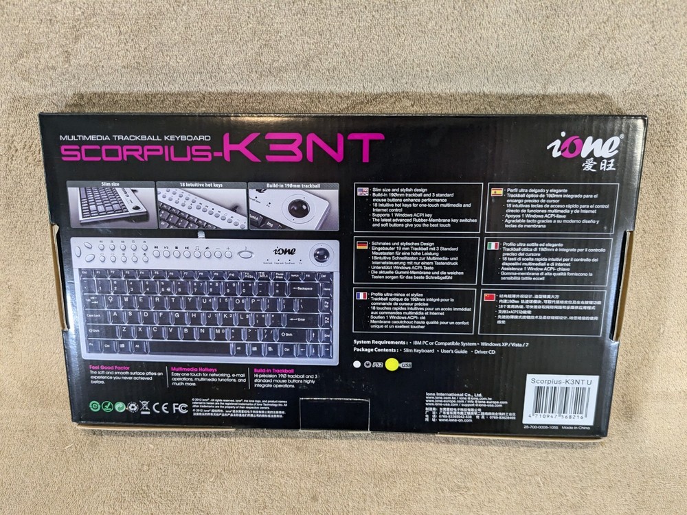 iONE SCORPIUS-K3NT Multimedia Trackball Keyboard Wired USB Interface K3NT-U
