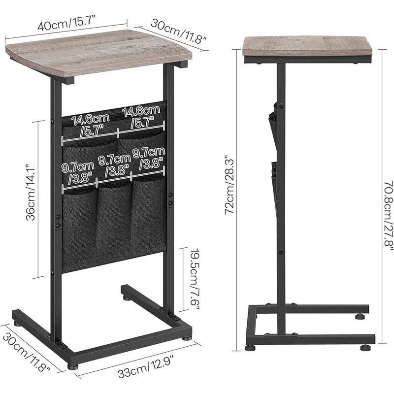 C Shaped Side Table W/ Spacious Storage Bag Multi-Use Nightstand Easy Assembly