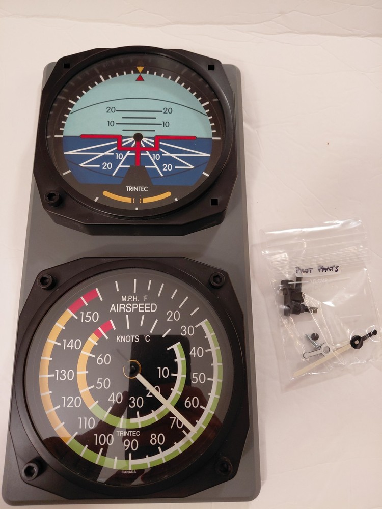 TRINTEC Artificial Horizon Clock & Airspeed Indicator Thermometer Console AS IS