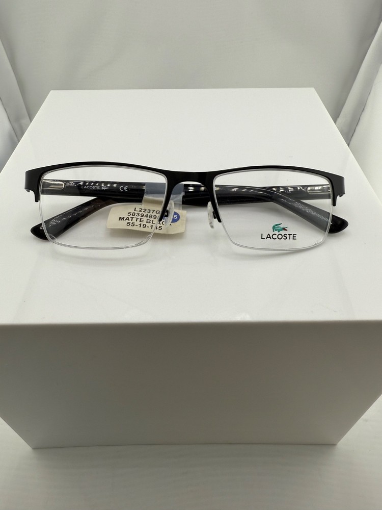 Lacoste L2237 Matte Black 002 Rectangular Half Rim 55-19-145 NWT