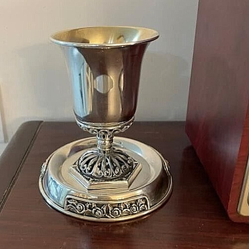 Dabba Sterling Silver Kiddush Cup With Exquisite Silver Coaster
