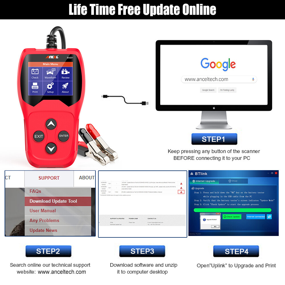 ANCEL 12V Car Battery Load Tester Voltmeter Cranking Charging Analyzer Fast Test
