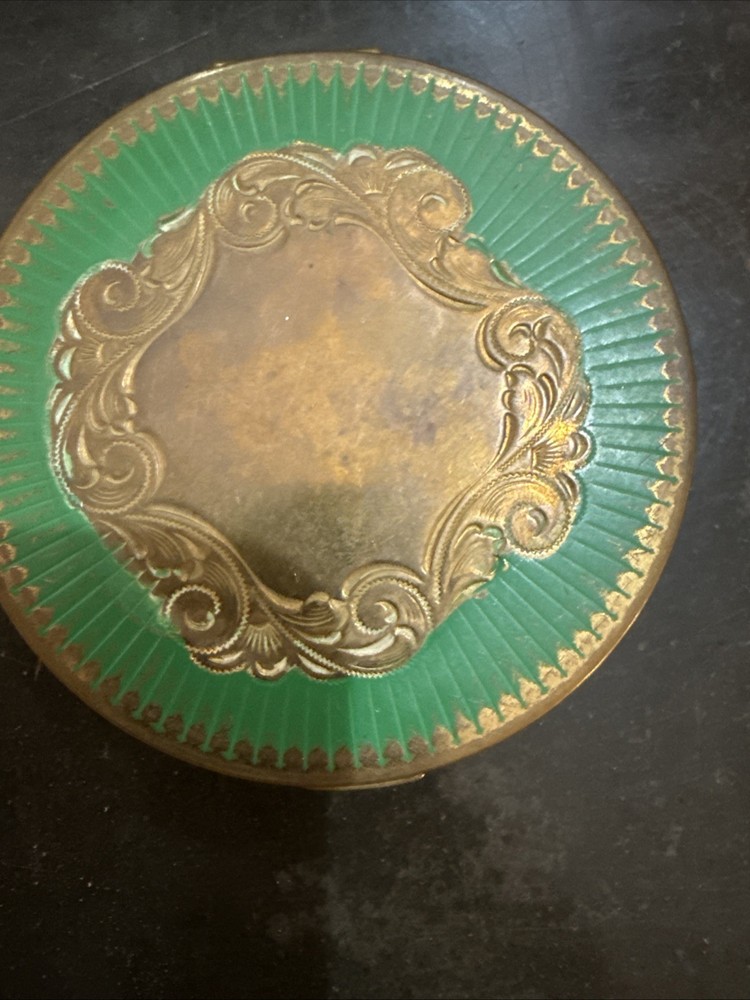 Vintage Compact Mirror With Green Enamel