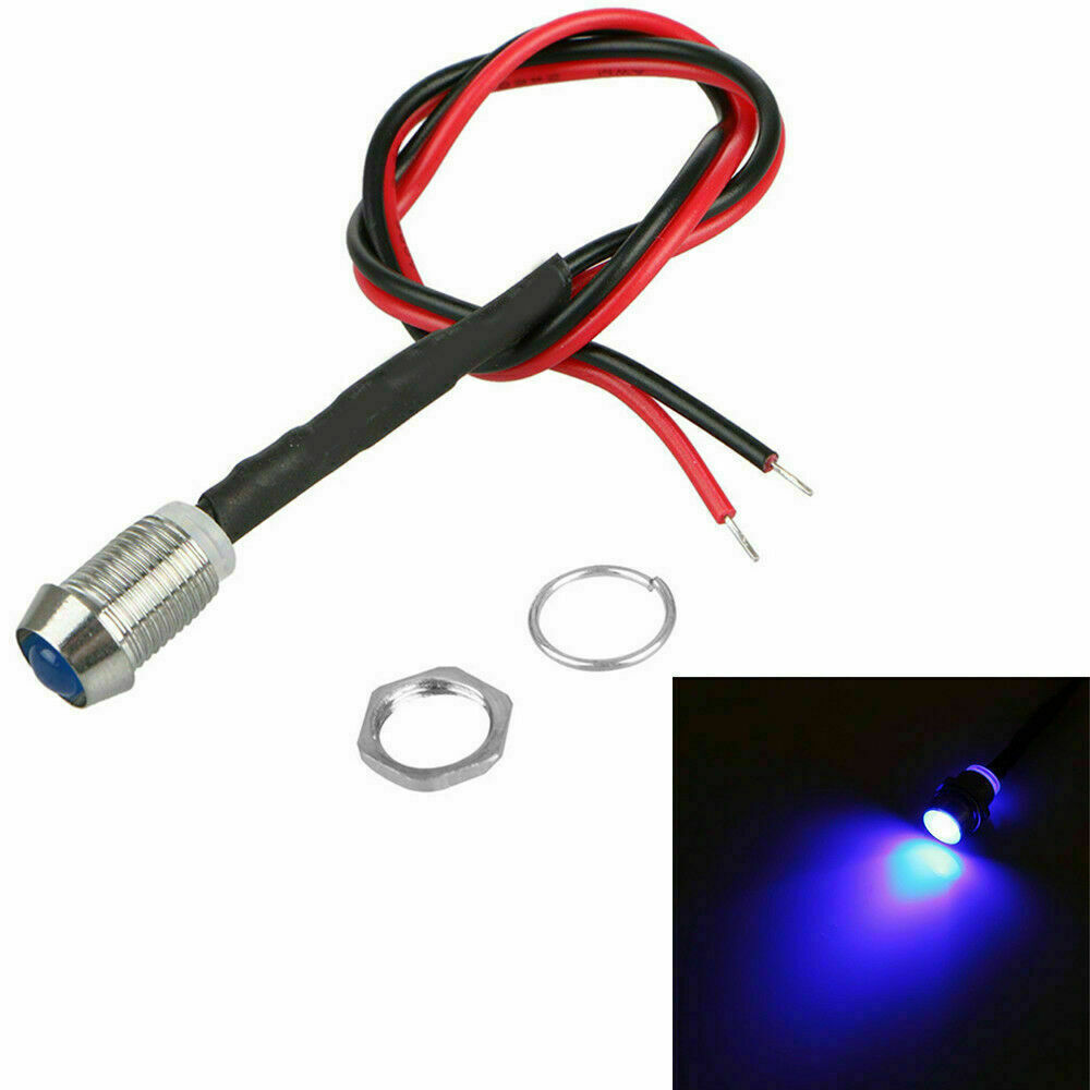 10PCS Car Boat LED Metal Indicator Light 12V 8mm Pilot Dash Panel Single Lamps