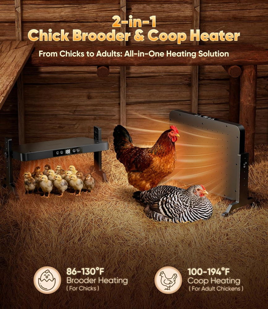Smart Brooder Heating Plate, 2-In-1 Chicken Coop Heater & Chick Brooder, 200W Ra