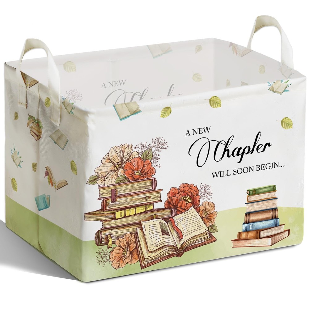 Book Theme Foldable Storage Basket with Handles, Waterproof Fabric Organizer ...