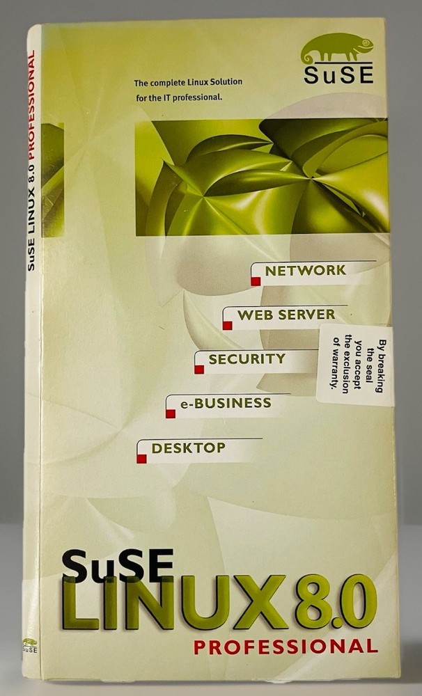 SuSE Linux 8.0 Professional 7-CD Box Set (Slim) Vintage Linux OS Manual 2000s PC