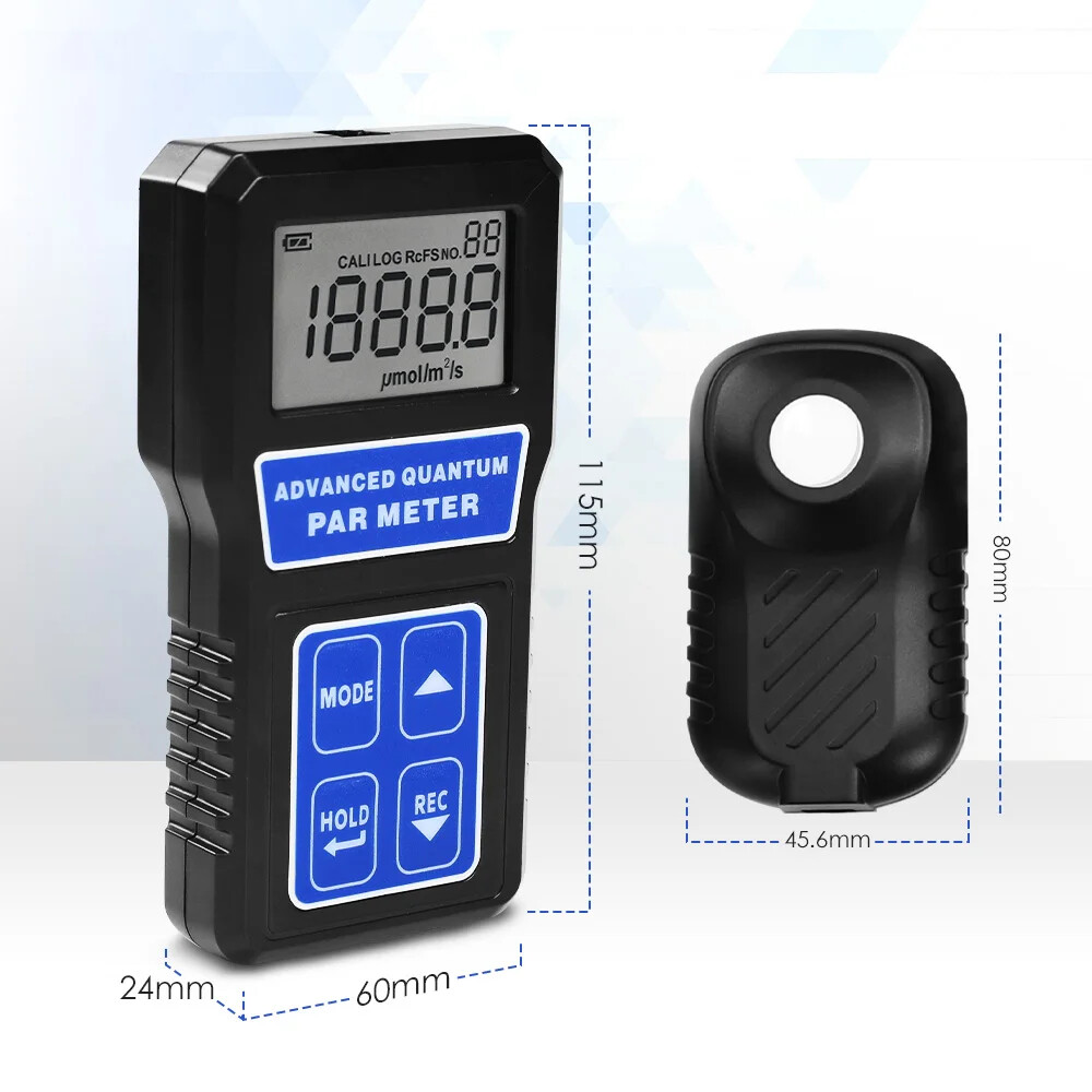 PAR Meter Light Tester PPFD Photosynthesis Quantum Meter Wavelength W/ Sensor