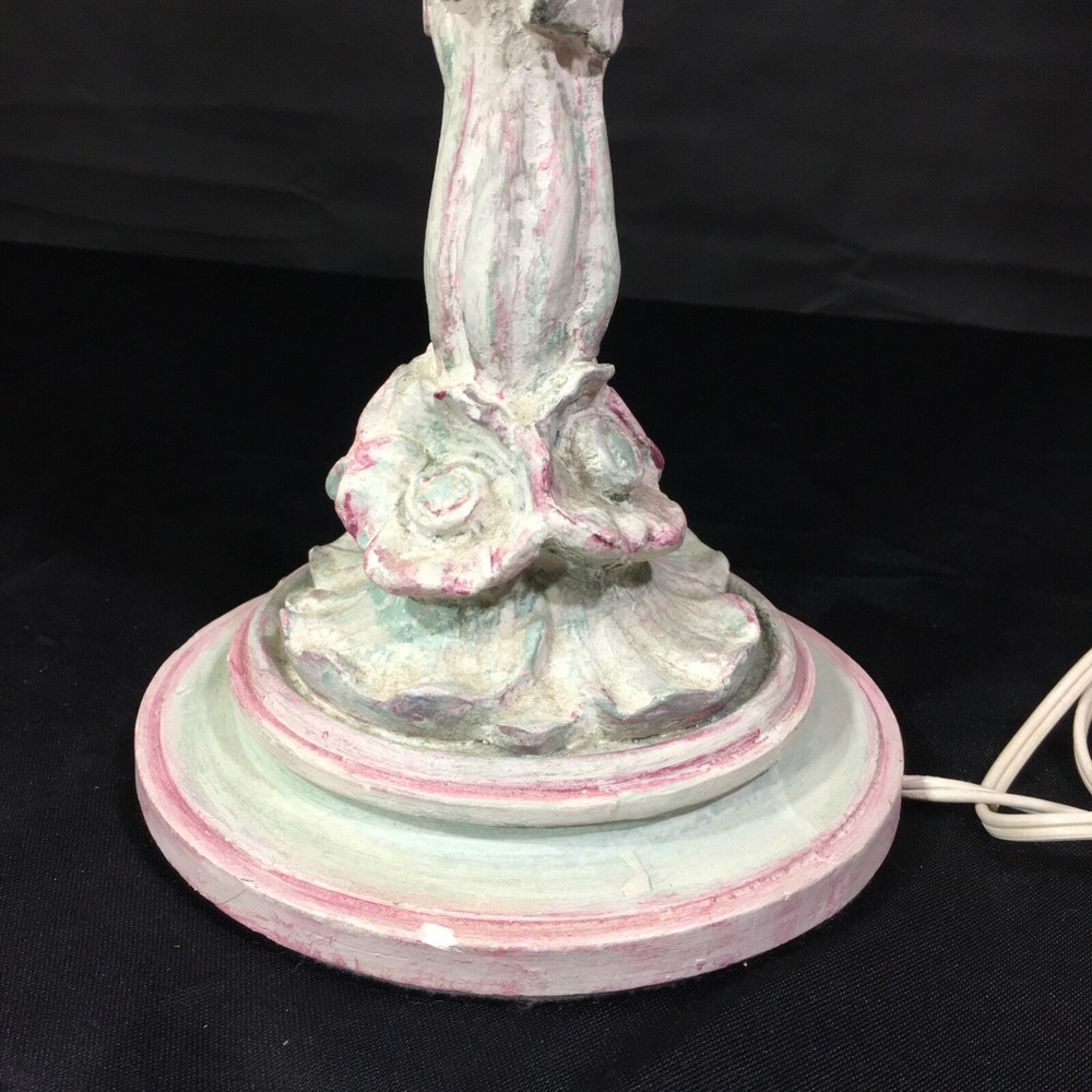 Cherub Child Floral Pastel Multicolor Column Table Lamp