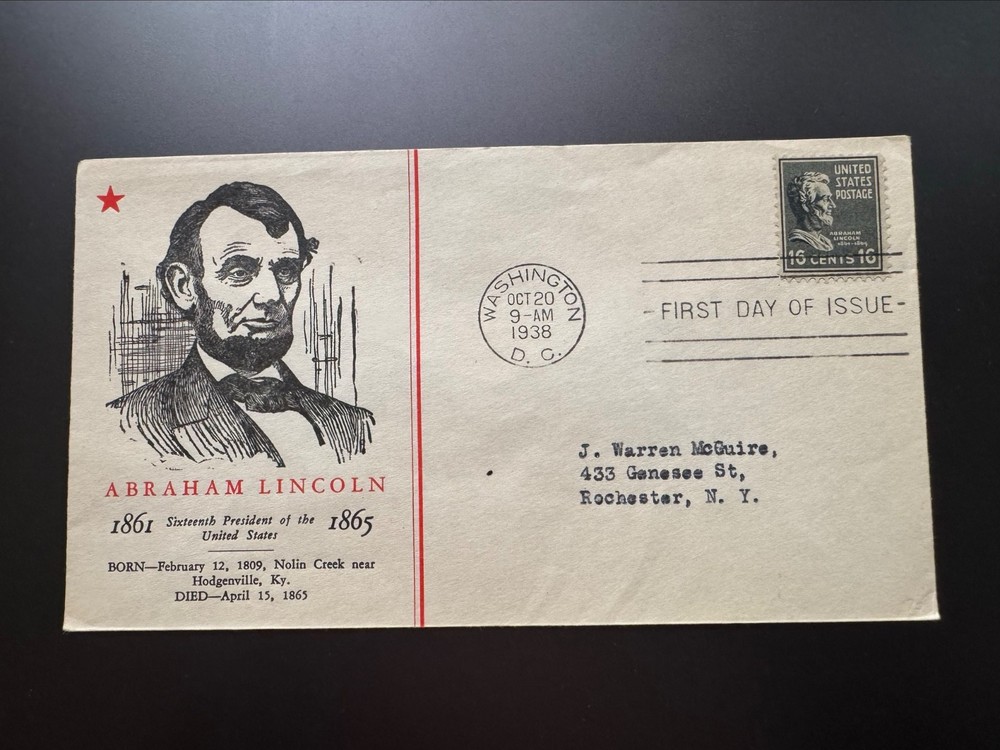 1938 Prexie 16c Lincoln Cachet FDC