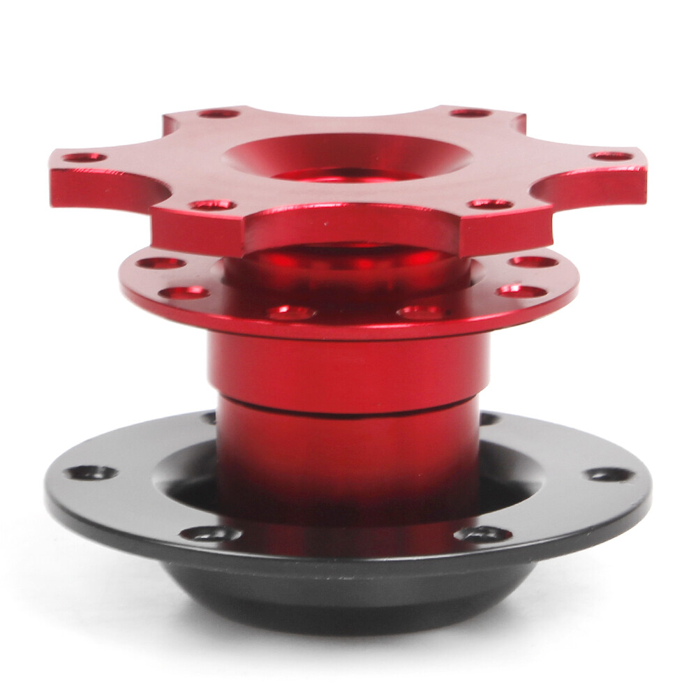 Universal 13" Red 6 Hole Steering Wheel w/Horn Button+Quick Release Adapter