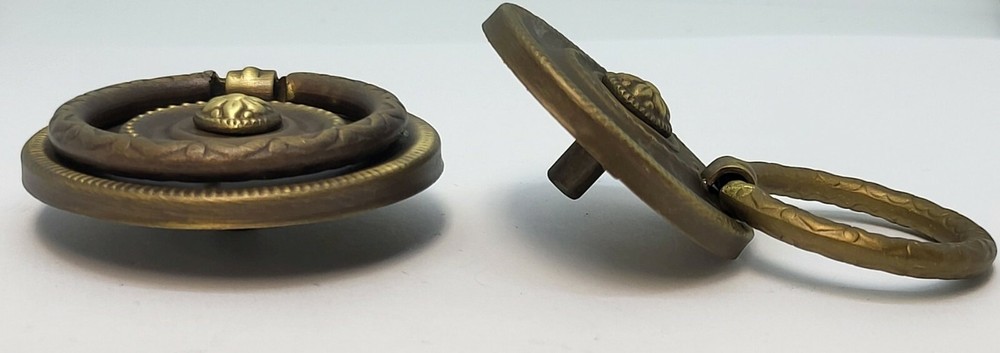 1-5/8" & 2" Diameter Stamped Brass SINGLE POST ring pull knob handle antique new