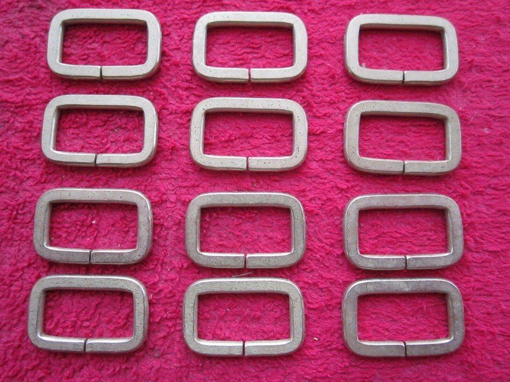 12 VINTAGE 1" x 1/2" RECTANGLE FLAT LOOPS, GOLD TONE, NOS