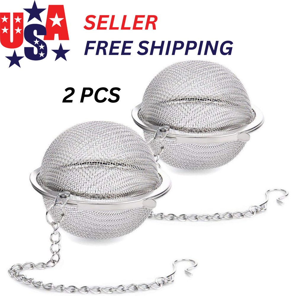 2pc Stainless Steel Mesh Tea Ball 2.1" Infuser Strainer Filter Loose Leaf Tea