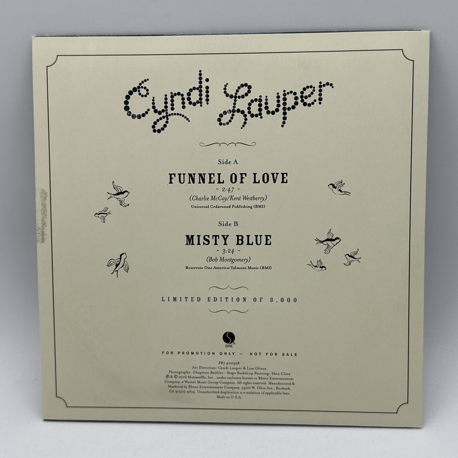 Cyndi Lauper Funnel of Love Signed Autograph 7" Pink Vinyl Record Promo 2016