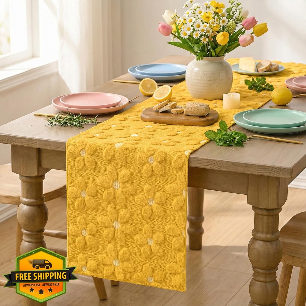 Artoid Mode Yellow Daisy Spring Table Runner 13x120 Inch